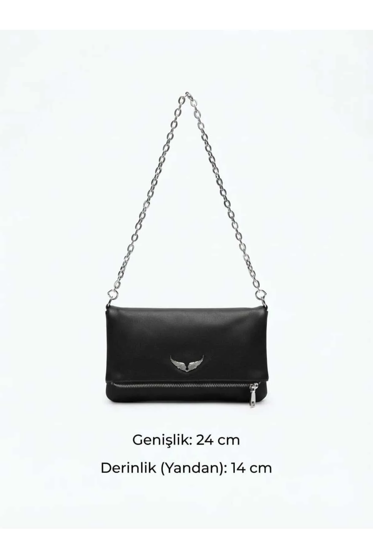 Siyah Kanat Detaylı Zincirli Kadın Çantası - Görsel 2