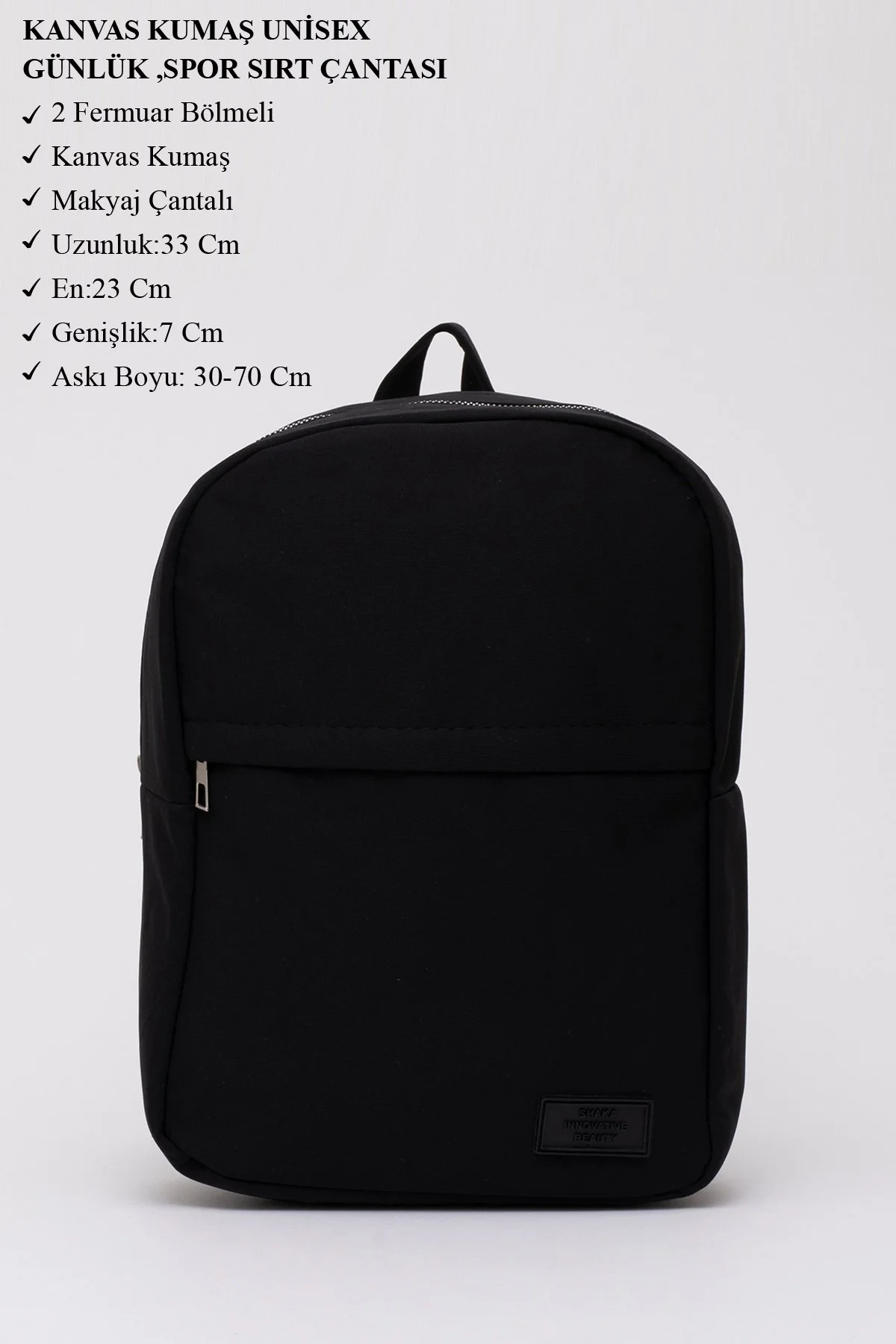 Siyah Shk40 Kanvas Kumaş, 2 Bölmeli ,Fermuarlı, Ayarlanabilir Askılı Unisex Spor Sırt Çantası - Görsel 3