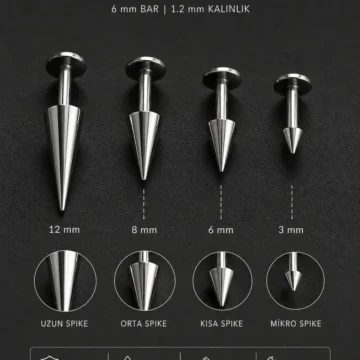 Spike Labret 6 mm Tragus Piercing Kulak Conch Flat Kıkırdak Helix Küpe