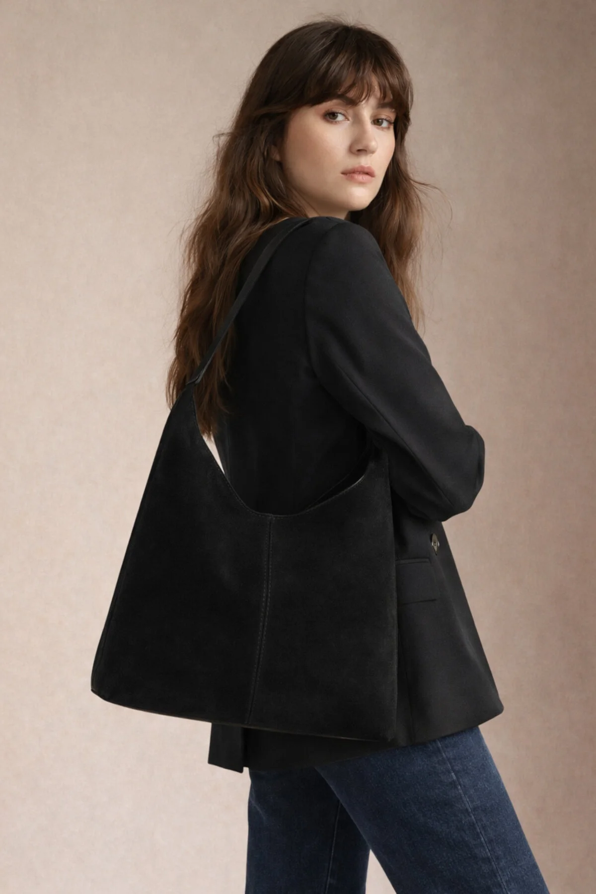 Süet Siyah Shopper Vintage Çanta 284 - Görsel 10