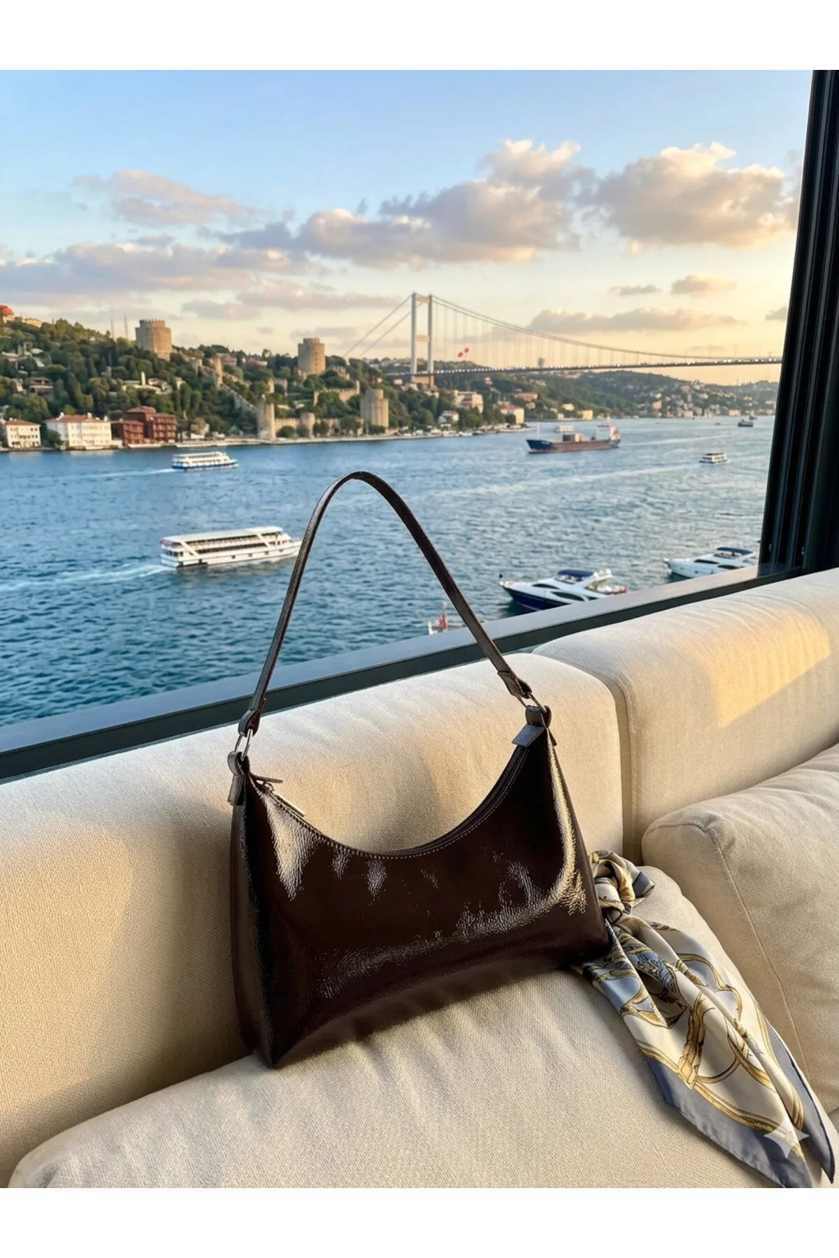 Süet Suni Deri Cappuccino Kadın Omuz Çantası