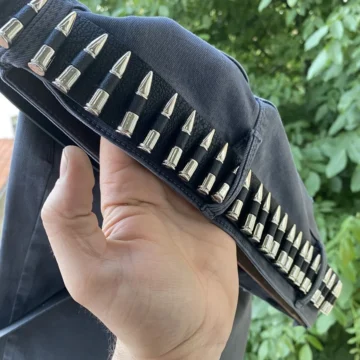 Suni Deri 4.cm gümüş renk metalci punk vintage mermili kemer Kemer Siyah