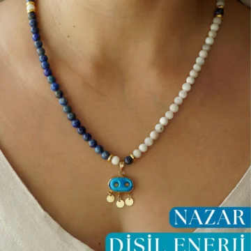 Süryani Gözü Nazar Kolyesi – Doğal Taş Kolye (Ay Taşı • Lapis Lazuli)
