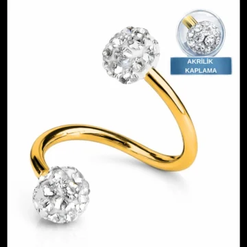 Taşlı Cerrahi Çelik Spiral Burgulu Kıkırdak Dudak Piercing Gold Renk