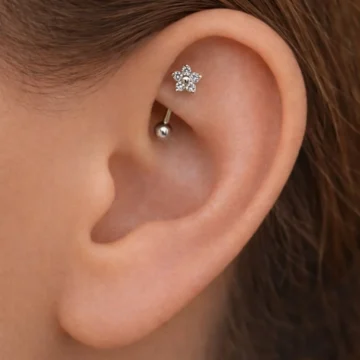 Taşlı Çiçekli Çelik Rook Piercing Daith Helix Kaş Göbek Lob Uyumlu Piercing