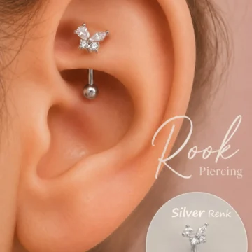 Taşlı Kelebekli Çelik Rook Piercing Daith Helix Kaş Göbek Lob Uyumlu Piercing