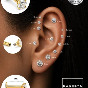 Taşlı Piercing Kulak Tragus Forward Helix Flat Conch Dudak Burun Nostril Kıkırdak Cerrahi Çelik Küpe