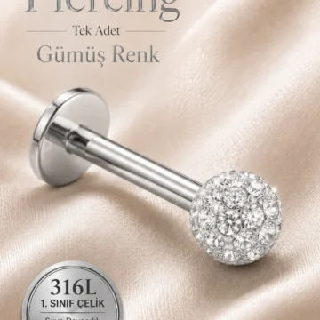 Taşlı Top Labret Piercing 316 L Çelik Helix Tragus Kıkırdak Küpe 1 Adet