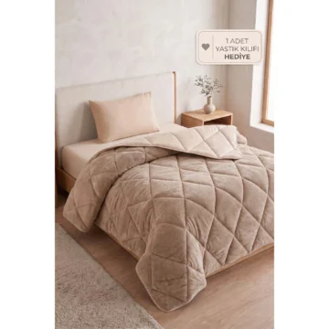 Tek Kişilik Lüx Bej Wellsoft Yorgan Çift Taraflı 155x215