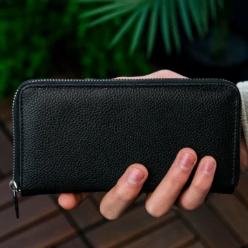 Telefon Bölmeli Unisex Deri Portföy Kartlık Uzun Cüzdan Crazy Siyah