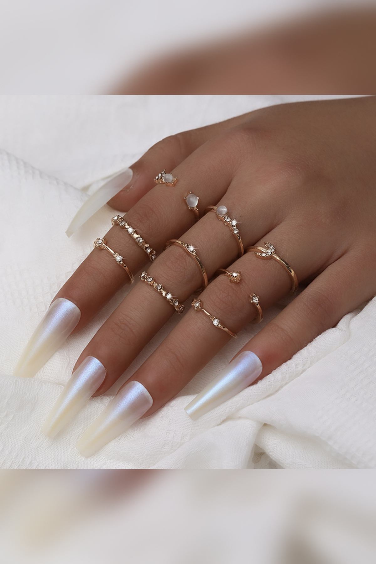 The Collection 9'lu Kombin Eklem Gold Taşlı Yüzük Set