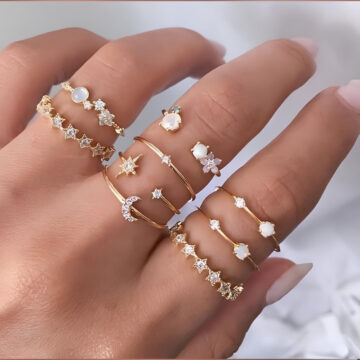The Collection 9'lu Kombin Eklem Gold Taşlı Yüzük Set