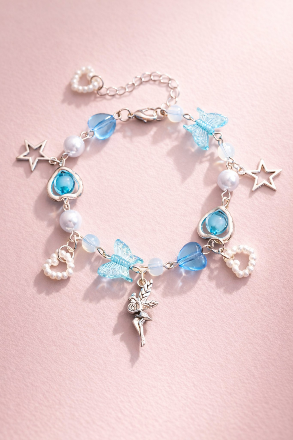 THE Steel Mavi Boncuklu Kelebek Yıldız Charm Kadın Bileklik