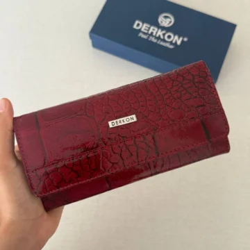 Timsah Desenli Kullanışlı Hakiki Deri Kadın Cüzdanı Kırmızı