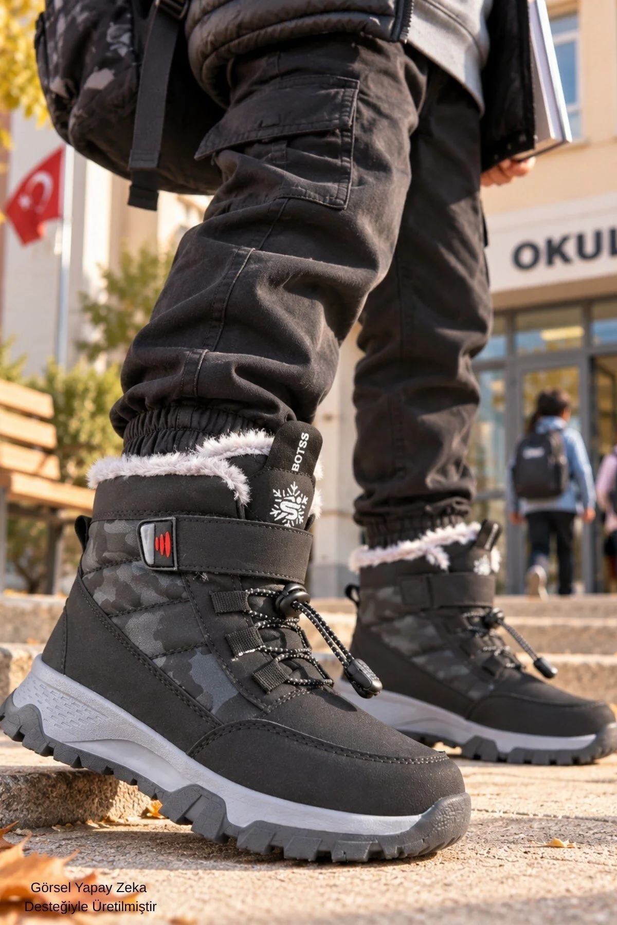 TUNDY İçi Kürklü Cırtlı ve Bağcıklı Unisex Çocuk Kar Botu - Görsel 8