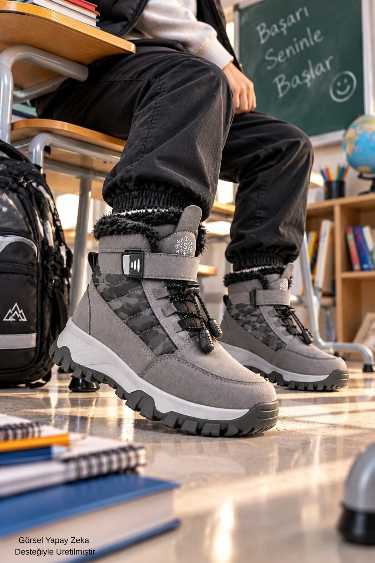 TUNDY İçi Kürklü Cırtlı ve Bağcıklı Unisex Çocuk Kar Botu - Görsel 8