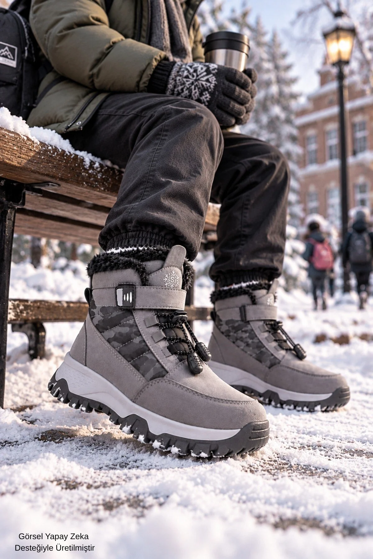 TUNDY İçi Kürklü Cırtlı ve Bağcıklı Unisex Çocuk Kar Botu - Görsel 9