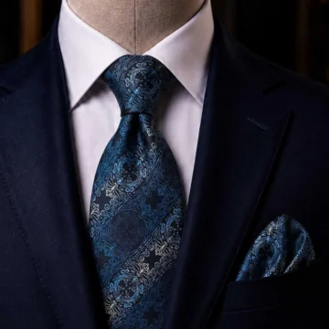 Turkuaz Siyah Motif Desen Mendilli Klasik Kravat KK13728