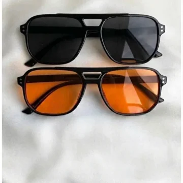 Unisex Gözlük 2’li Set – Güneş Gözlüğü Siyah ve Turuncu Camlı Gözlük UV400
