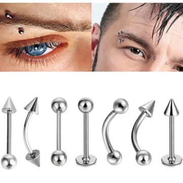 Unisex Gri Cerrahi Çelik Kaş Rook Tragus Helix Kıkırdak Piercing 7'li