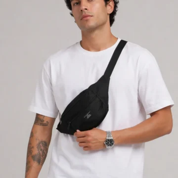 Unisex Siyah 2 Bölmeli Bel ve Omuz Çantası