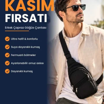 Unisex Siyah 3 Fermuarli Crossbag Bodybag Askılı Çanta