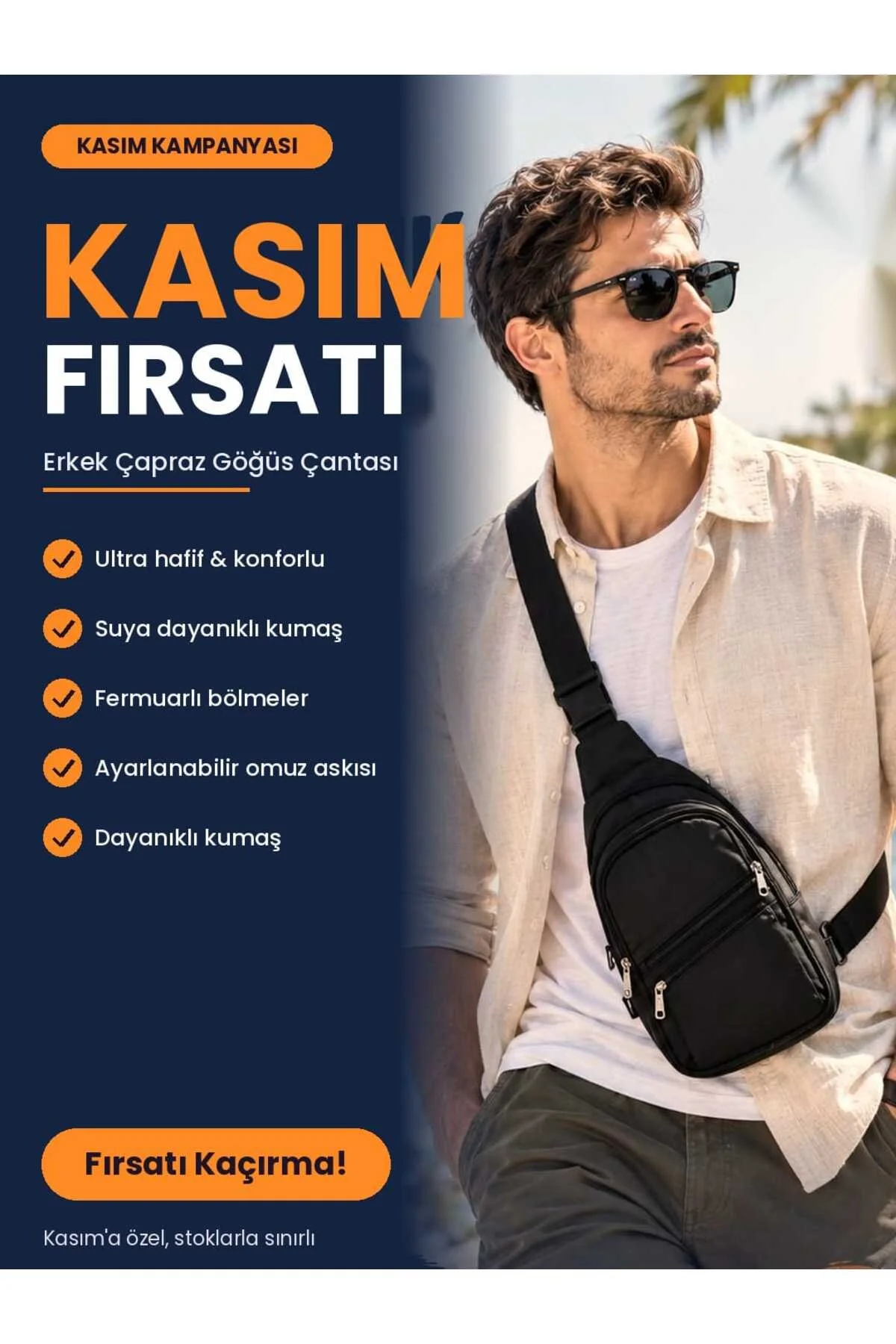 Unisex Siyah 3 Fermuarli Crossbag Bodybag Askılı Çanta