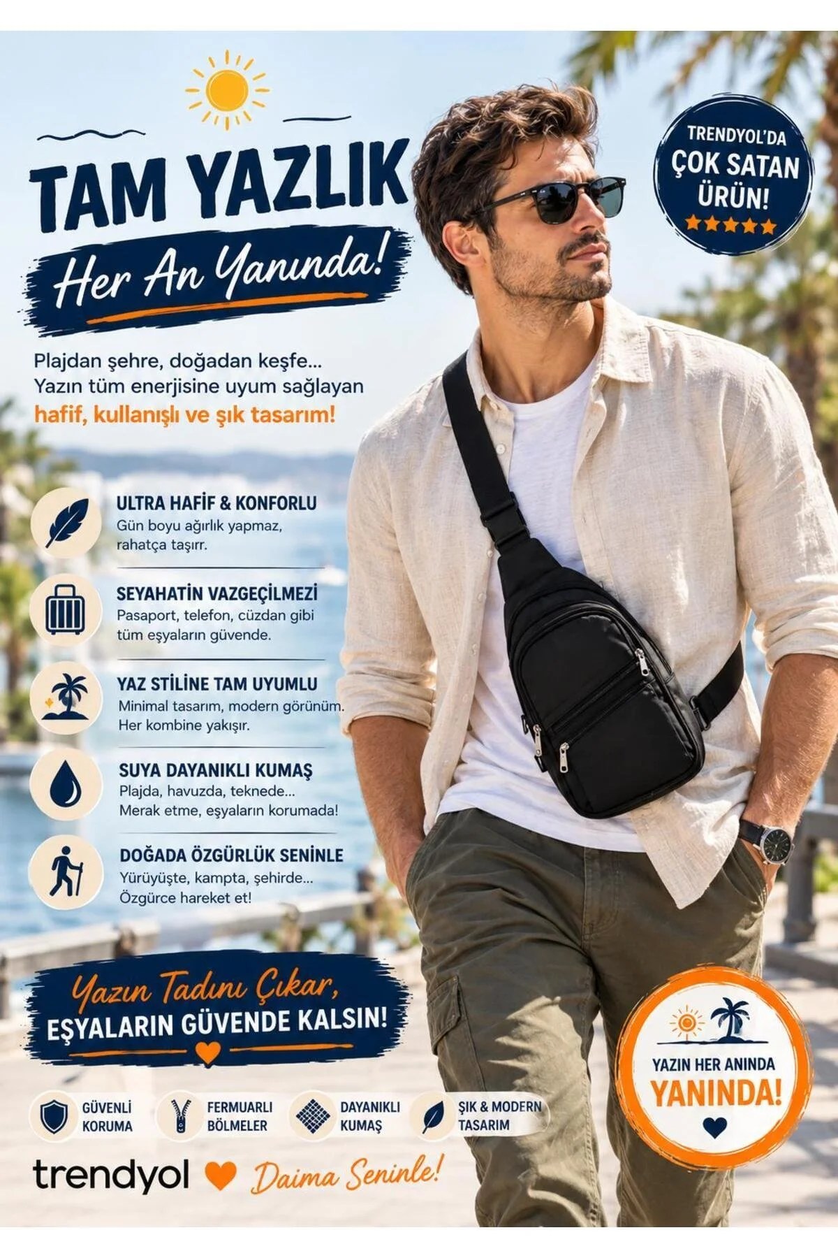 Unisex Siyah 3 Fermuarli Crossbag Bodybag Askılı Çanta - Görsel 2