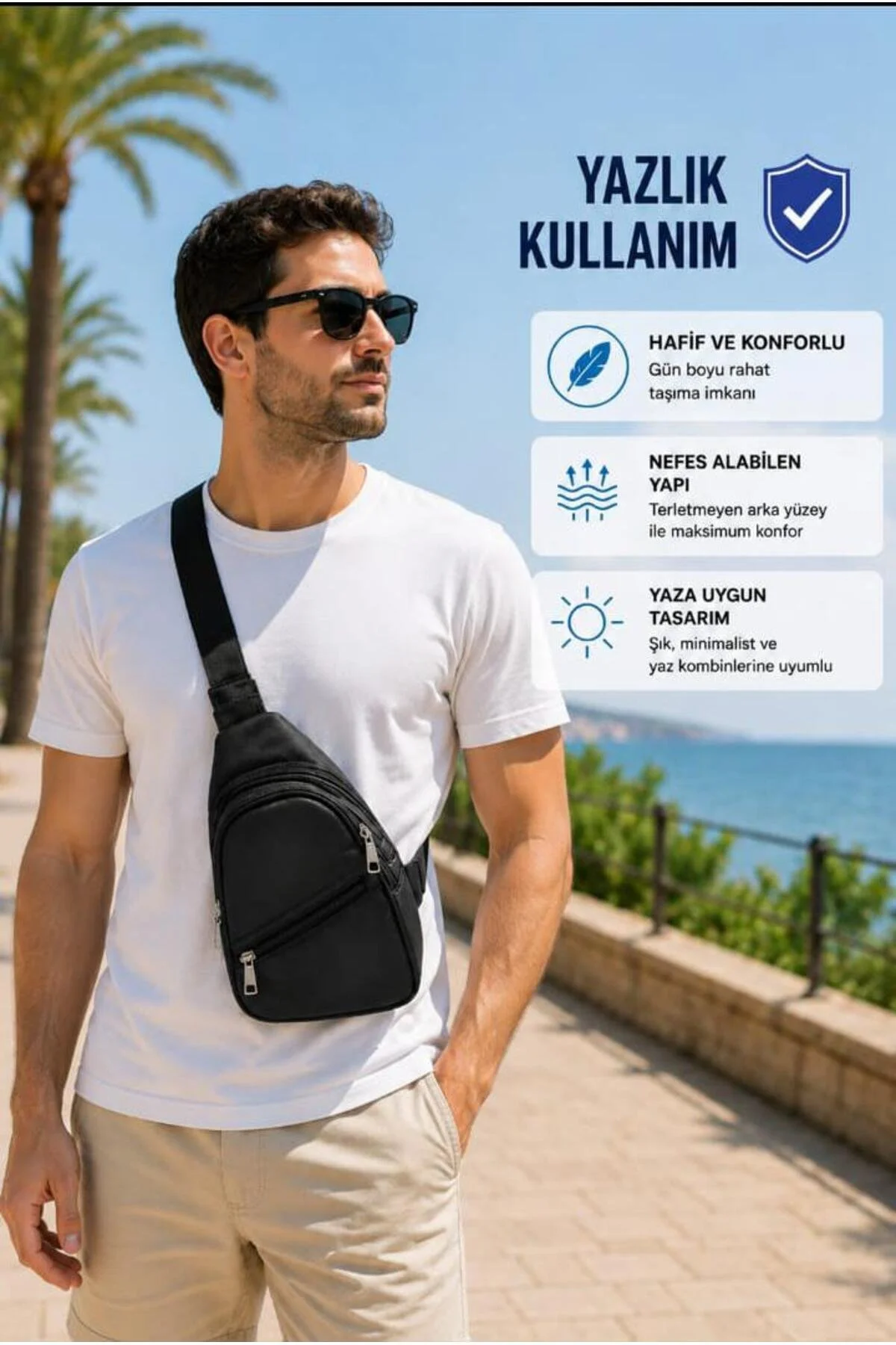 Unisex Siyah 3 Fermuarli Crossbag Bodybag Askılı Çanta - Görsel 6
