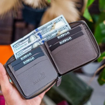 Unisex Siyah Carole Hakiki Deri Fermuar Kilitli Cüzdan
