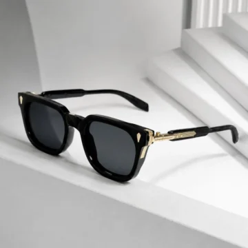 UV400 Premium Siyah Ünisex Güneş Gözlüğü | Gold Metal Detaylı