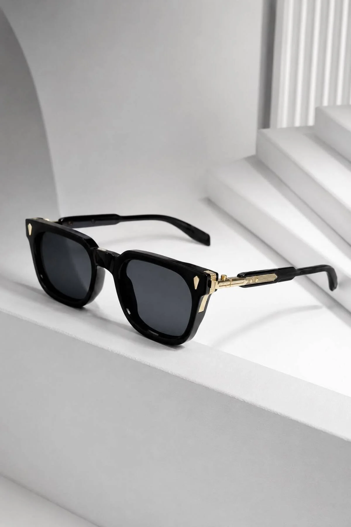 UV400 Premium Siyah Ünisex Güneş Gözlüğü | Gold Metal Detaylı - Görsel 5