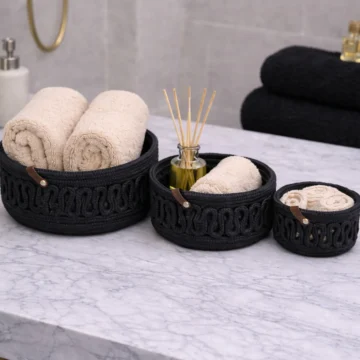Velora Set 3’lü Halat Sepet Banyo Organizer Dekoratif Düzenleyici El Yapımı Sepet Seti