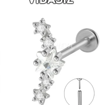 Vidasız Çelik Barlı Yıldızlar Kıkırdak Kulak Helix Conch Tragus Piercingi (1 Adet)