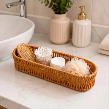 Yakut 13750 Rattan Örme Mini Uzun Sepet Çok Amaçlı Dekoratif Düzenleyici Sunumluk Rattan Sepet