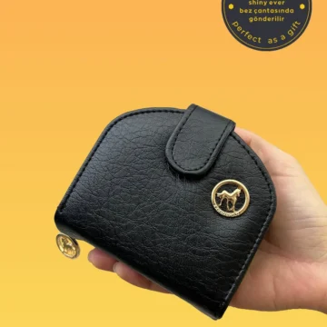 Yarım Ay Siyah Yumuşak Deri Kadın Cüzdan Gold Detaylı