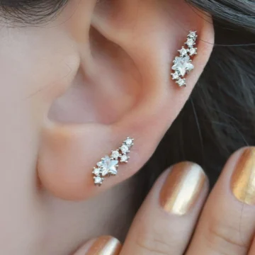 Yıldızlı Piercing Tragus Helix Kıkırdak Gümüş Renk