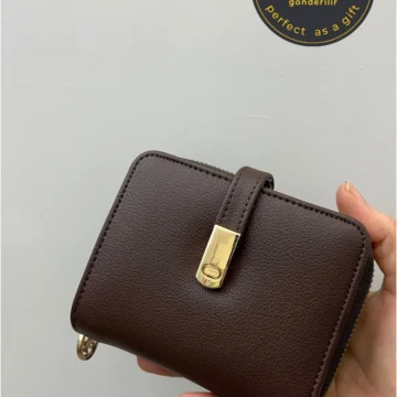 Yumuşak Deri Bordo Kadın Cüzdan Gold Detaylı