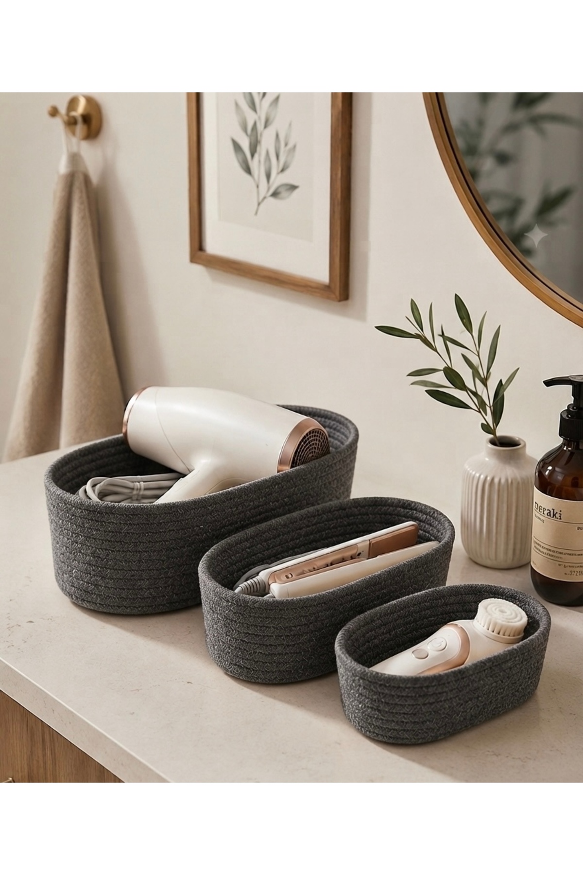 ZEMİRA TEKSTİL Hasır oval sepet,Çok amaçlı organizer oval sepet
