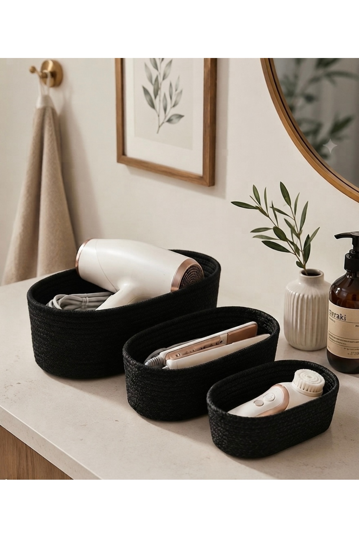 ZEMİRA TEKSTİL Hasır oval sepet,Çok amaçlı organizer oval sepet