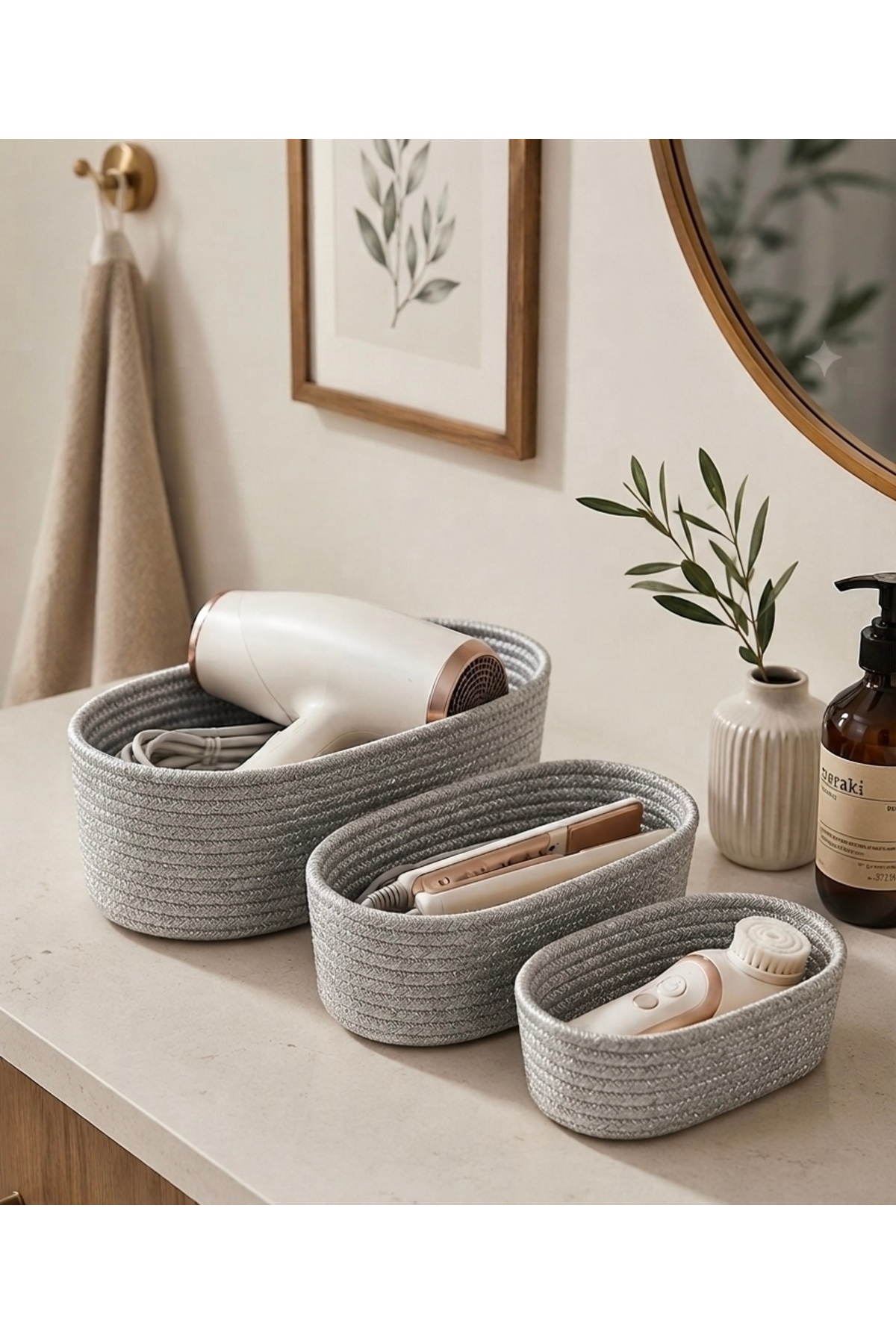 ZEMİRA TEKSTİL Hasır oval sepet,Çok amaçlı organizer oval sepet