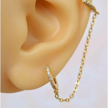 Zincirli Model Halka Piercing Ikili Bağlı Gold