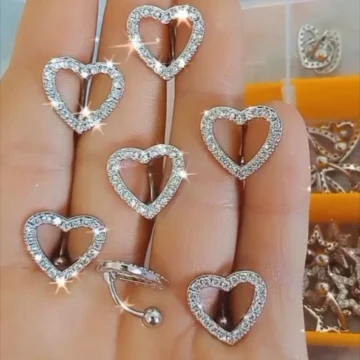Zirkon Taşlı Cerrahi Çelik Bar 316l Kalpli Göbek Piercing