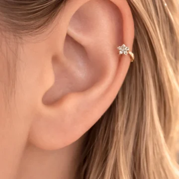 Zirkon Taşlı Çiçek Helix Piercing Tragus Çiçekli Kıkırdak Lob Küpesi Tek Adet