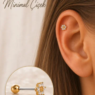 Zirkon Taşlı Çiçek Piercing Gümüş Renk Helix Kıkırdak Lob Küpesi Tek Adet