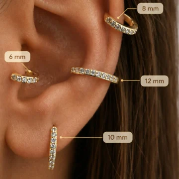 Zirkon Taşlı Halka Piercing Tek Adet 6-8-10-12 mm Gold Gümüş Helix Tragus Conch