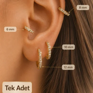 Zirkon Taşlı Halka Piercing Tragus Helix Conch Kıkırdak Tek Adet Minimal