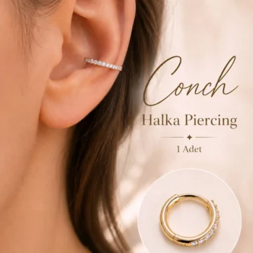 Zirkon Taşlı Ince Halka Conch Piercing – Rodyum Kaplama | Tekli