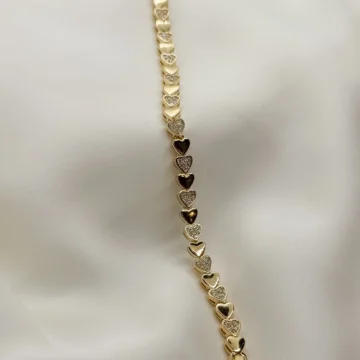 Zirkon Taşlı Kalp Model Kadın Bileklik | 14K Çelik Üzeri Çift Altın Kaplama