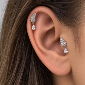 ZİRKON TAŞLI MELEK KANADI TRAGUS HELİX LOBE UYUMLU PİERCİNG KÜPE (1 ADET)
